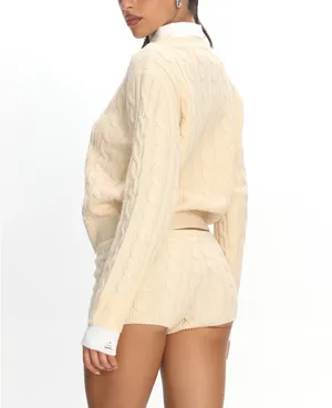 NWT Lioness x Revolve Coastal Cable Knit Collared Polo Sweater in Butter Cream - S thumbnail 3