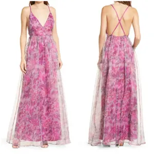 💕LULUS💕 Bloom Wildly Magenta Floral Organza Maxi Dress ~ Floral Print M NWT thumbnail 9