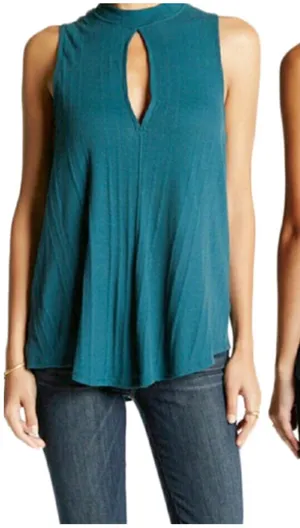 Free People We The Free Faye Ribbed Tank Top Emerald Green Cotton Modal Sz L thumbnail 1
