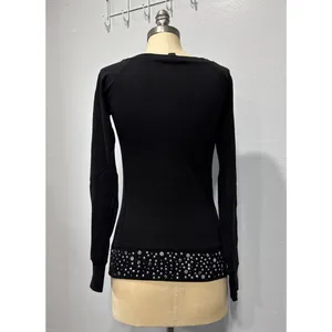 Express Knit Top Womens Sz S Black Raglan Sleeve Round Neck Studded Hem Pullover thumbnail 4