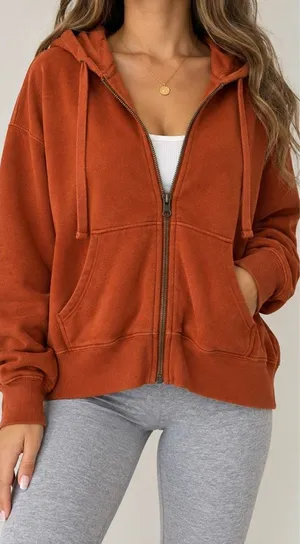 Aerie Offline Size M Burnt Orange Oversized Zip Up Hoodie Sweatshirt thumbnail 1