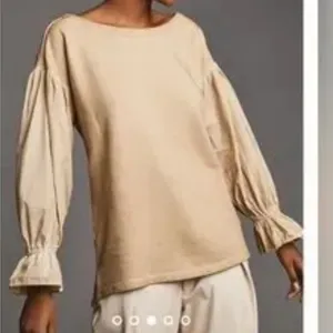 Anthropologie Beige Balloon Sleeve Top thumbnail 1