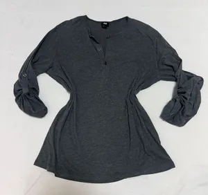 H&M Charcoal Henley Roll-Sleeve Top thumbnail 1