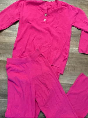 Hot Pink waffle henley 2 piece lounge set thumbnail 1