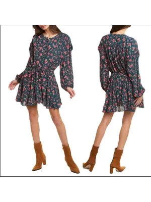 Free People Floral Print LS Free People Floral Print Long Sleeve Mini Dress M thumbnail 2