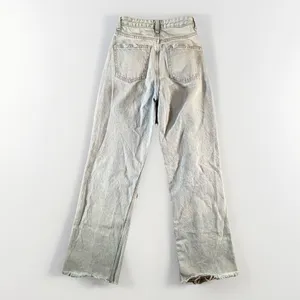 Zara High Rise Straight Leg Jeans Womens 6 Light Wash Distressed Raw‎ Hem thumbnail 2