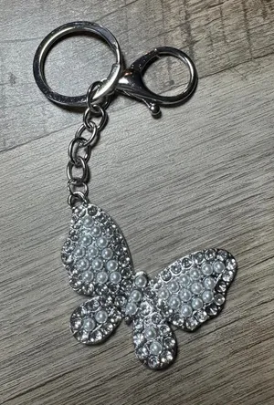 Elegant Butterfly Keychain with Pearl and Rhinestone Accents thumbnail 1