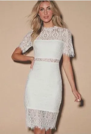 LuLus Remarkable White Sheer Lace Short Sleeve Mini Dress size small thumbnail 1