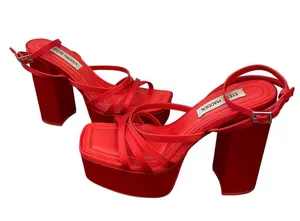 Steve Madden Gutsy Platform Pump Red Satin Block Heel Sandals Y2K Style Size 7 thumbnail 3