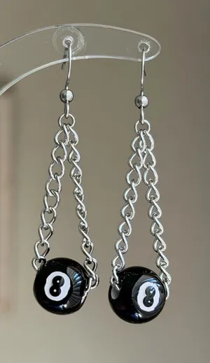 Handmade y2k funky grunge 8 ball chain dangle earrings 🎲🖤💕 thumbnail 1