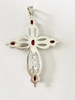 925 Sterling Silver Coral Cross Necklace Gemstone womens jewerly thumbnail 5