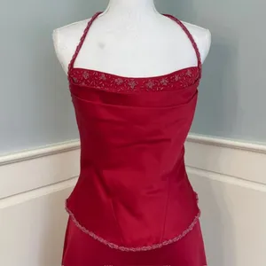 Y2K Vintage Formal Prom Princess Lace Up Corset Dress Red Satin Medium thumbnail 2