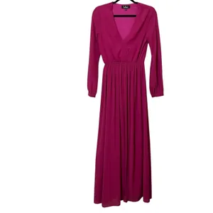 Lulus Pink Magenta Long Sleeve Maxi Formal Bridesmaid Dress Womens XS Faux Wrap thumbnail 2