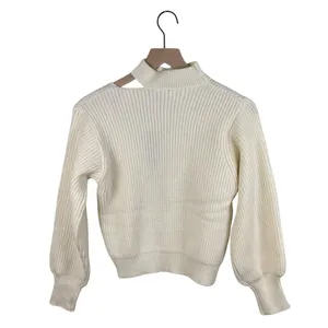 NEW Lulus Trendy Forecast Ivory Pointelle Knit Mock Neck Cutout Sweater Small thumbnail 5