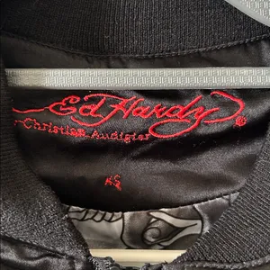 Ed Hardy Womens Bomber Jacket Black Zip Roar Embroidered Butterfly‎ Eyes Vintage thumbnail 7