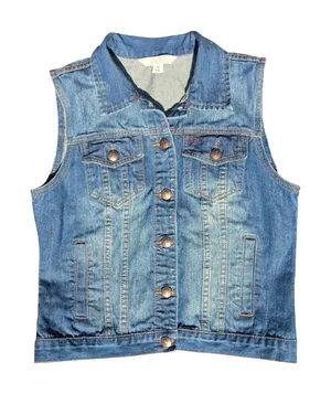 Adam Levine Womens Medium Wash Denim Trucker Vest Blue Size Medium thumbnail 1