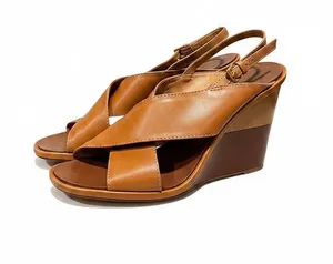 Tory Burch Gabrielle 100mm Royal Tan Leather Wedge Sandals Size 10 thumbnail 1