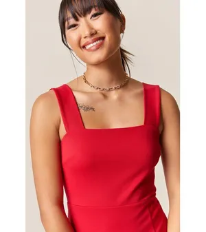 Francesca’s Ellie Square Neck Mini Slit Dress Red NWT Large Women’s Blue Rain thumbnail 4