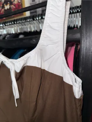 Moon River Two Tone Drop Waist Peekaboo Midi Dress Brown White Women’s Large thumbnail 12