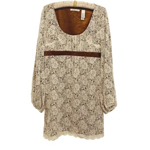 Laundry Coquette Babydoll Lace Dress Size 12 Cream Brown Cottage Boho Ren Faire thumbnail 2