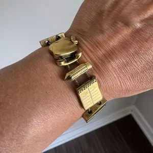 Vintage Gold Tone Back To School Teacher Charm Slide Bracelet thumbnail 2