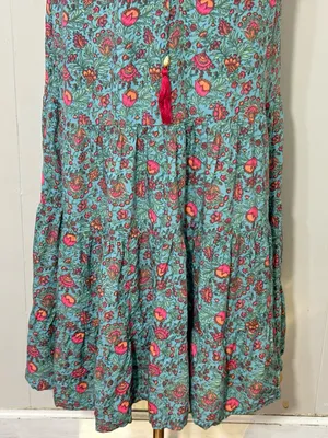 Natural Life Maddie Maxi Dress Turquoise Pink Floral Ruffle Boho Size M thumbnail 4