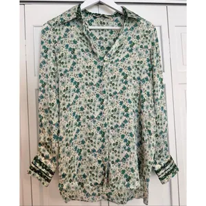 Zara basics floral long sleeve satin BB button down xsmall thumbnail 2