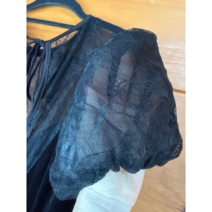 NWT Lulus Alluring Event Black Velvet Lace Puff Sleeve Maxi Dress Banquet Gala L thumbnail 8