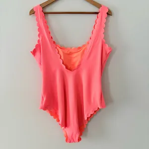 Aerie Waffle Scalloped One Piece‎ Swimsuit in a coral/neon Size XXL thumbnail 4