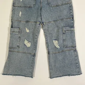 Avec Les Filles Distressed Utility Cargo Jeans Light Wash Wide Leg Size 28 thumbnail 11