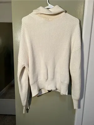 Lilla P Women’s Sz Large Zip Front Sweater in White Cream Gold Circle Zip Cotton thumbnail 6