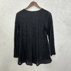 Joan Rivers Lace Tunic Top Womens XS Black Long Sleeve Floral Crew‎ Neck Elegant thumbnail 3