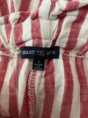 Heart & Hips Linen-Cotton Blend Red Cream Striped High Waist Shorts Size S thumbnail 3