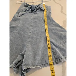 SHEIN Denim Tie Front Cutout Romper Size L Y2K Light Wash Flared Shorts Women thumbnail 11