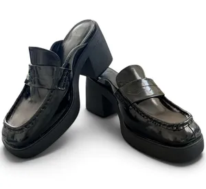 wild fable Black Patent Leather Chunky Block Heel Mules Size 8 thumbnail 1