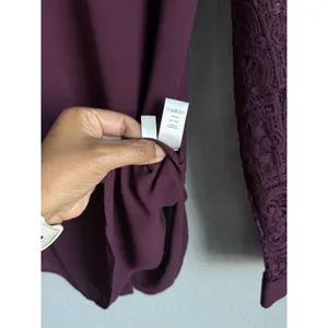Ann Taylor LOFT Plum Burgundy Lace Sleeve Button Down Blouse Shirt Romantic Goth Witchy S thumbnail 11