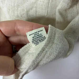 Love Note Beige Rayon Linen Blend Button Up Shirt Short Sleeve Womens Medium thumbnail 6