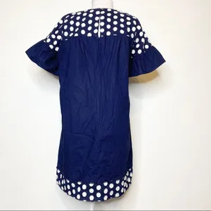 J. Crew Bell Sleeve Fringe Dot Dress blue white‎ sz 10 thumbnail 6