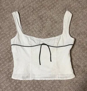 Peppermayo White Square-Neck Crop Camisole with Black Trim thumbnail 1