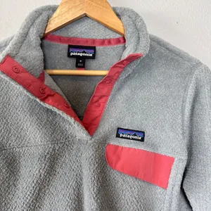Patagonia Re-Tool Fleece 1/4 Snap-T Pullover‎ Gray Aurea Pink Trim Medium thumbnail 2
