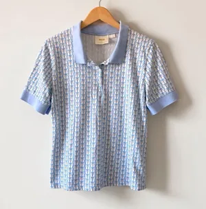 Maeve by Anthropologie, Butterfly Print Polo, Women, L, Preppy, Blue thumbnail 1