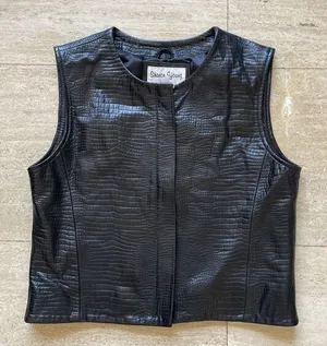 Sharon Young Sportswear Vest Size S‎ Genuine Leather Black Snake Print thumbnail 1