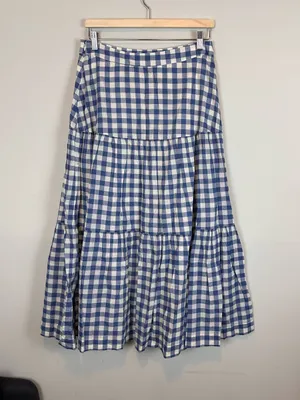 GAP Tiered Maxi Skirt Blue White Gingham Cotton Cottagecore Women’s 8 thumbnail 5