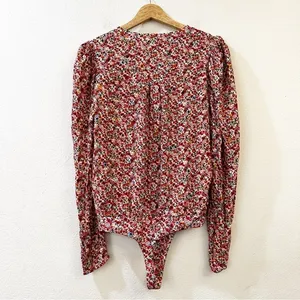 AFRM Nora Floral Bodysuit in Red‎ Ditsy Long Sleeves Size M thumbnail 5
