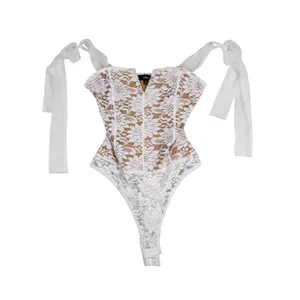 Lulus Lace Corset Bodysuit Shoulder Tie Size S White Floral Bridal Coquette Bach thumbnail 2
