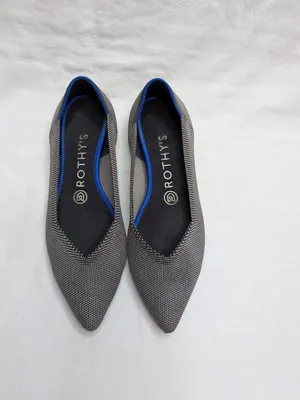 Rothys Pointed Toe Flats Birdseye Gray Black Knit Shoes Size 7.5 Womens thumbnail 2