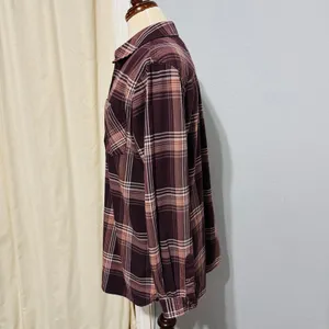 Carhartt 100% Heavy Coton Womens Burgundy Plaid‎ Flannel Henley Popover Size L thumbnail 6