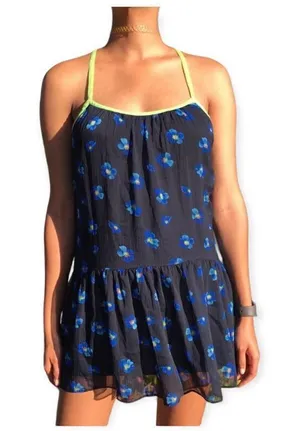 Womens Hollister Floral Forget Me Nots Racerback Flounce Sleeveless Dress - Sz S thumbnail 1