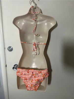 Orange Gingham Floral Ruffle Bikini - Women Swim thumbnail 3