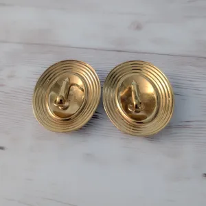 Vintage Clip On Earrings Very Large Dark Blue & Gold Tone Statement Oval 1.5" thumbnail 5